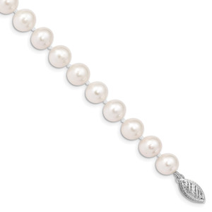 14k White Gold 7-8mm White Near Round Freshwater Cultured Pearl 7.5 inch Bracelet