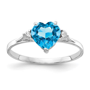 14k White Gold 7mm Heart Blue Topaz A Diamond ring