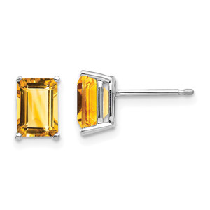 14k White Gold 7x5mm Emerald Cut Citrine Earrings - XE-B651CF1D-4847