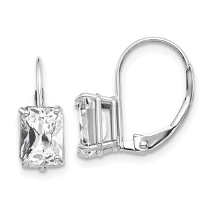 14k White Gold 7x5mm Emerald Cut Cubic Zirconia Earrings