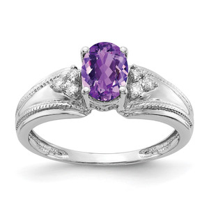 14k White Gold 7x5mm Oval Amethyst AA Diamond ring - Y4-7C1E81A0-6645