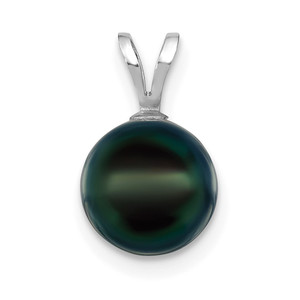 14k White Gold 8-9mm Round Black Akoya Saltwater Cultured Pendant