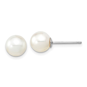 14k White Gold 8-9mm White Round South Sea Saltwater Cultured Pearl Post Earrings