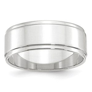 14k White Gold 8mm Flat with Step Edge Wedding Band Size 10.5