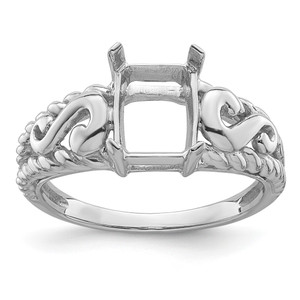 14k White Gold 8x6mm Emerald-cut Gemstone Ring Mounting