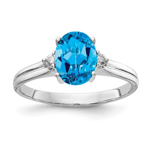 14k White Gold 8x6mm Oval Blue Topaz AA Diamond ring - Y4-2763DF5E-9715