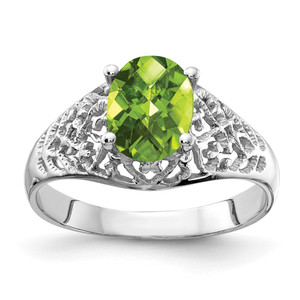 14k White Gold 8x6mm Oval Peridot Checker ring
