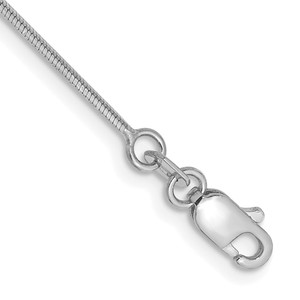 14K White Gold 9 inch 1mm Octagonal Snake with Lobster Clasp Anklet