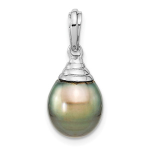 14k White Gold 9-10mm Black Teardrop Tahitian Saltwater Cultured Pearl Pendant - XF-B959957A-8895