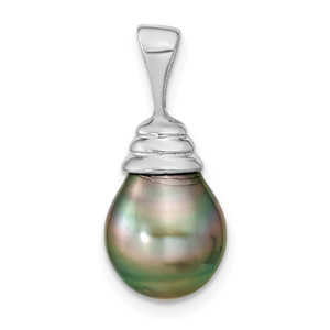 14k White Gold 9-10mm Black Teardrop Tahitian Saltwater Cultured Pearl Pendant - XF-E2BE277A-9736