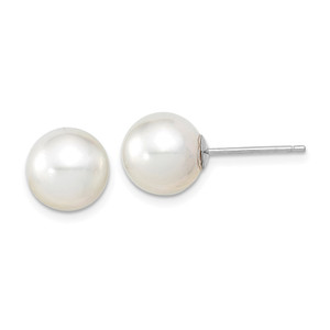 14k White Gold 9-10mm White Round South Sea Saltwater Cultured Pearl Post Earrings