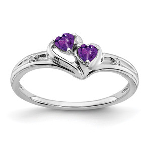 14k White Gold Amethyst and Diamond 2-stone Heart Ring - RM-056D4BF3-4843