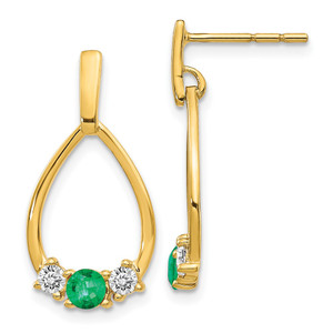 14k 1/3 carat Lab Grown Diamond VS/SI+ G+ and Created Emerald Complete Dangle Post Earrings