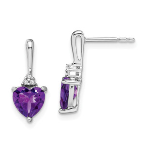 14k White Gold Amethyst and Diamond Heart Earrings - EM-631ED0D0-1094
