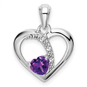 14k White Gold Amethyst and Diamond Heart Pendant - PM-02BE0502-3505