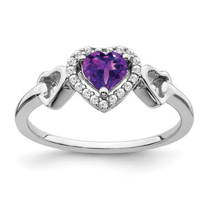 14k White Gold Amethyst and Diamond Heart Ring - RM-B25D09E2-9622