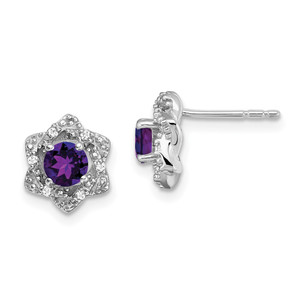 14k White Gold Amethyst and Diamond Post Earrings - EM-7EE544B0-7809