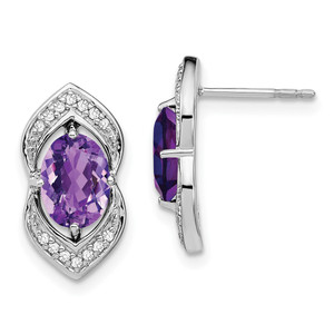 14k White Gold Amethyst and Diamond Post Earrings - EM-A5243390-8090