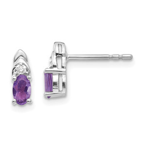 14k White Gold Amethyst and Diamond Post Earrings - XB-04290C98-5881