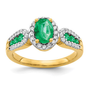 14k 1/3 carat Lab Grown Diamond VS/SI+ G+ and Oval Lab Created Emerald Ring