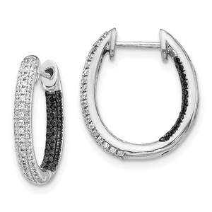 14k White Gold Black and White Diamond In/Out Hoop Earrings - EM-06A22E12-9032