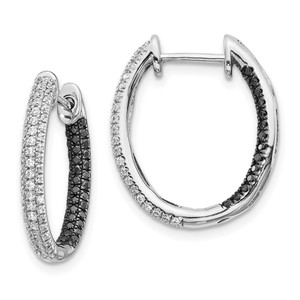 14k White Gold Black and White Diamond In/Out Hoop Earrings - EM-27FF7281-2408