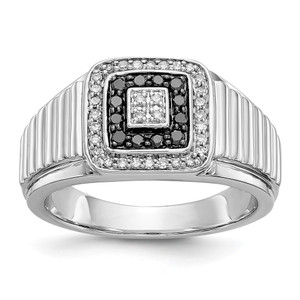 14k White Gold Black and White Diamond Mens Ring - RM-448EA569-7298