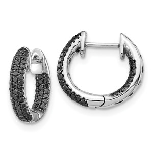 14k White Gold Black Diamond Hinged Hoop Earrings