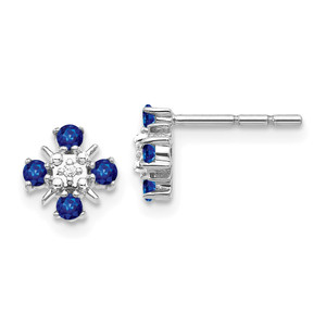 14k White Gold Blue Sapphire and Diamond Post Earrings