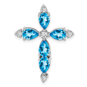14k White Gold Blue Topaz and Diamond Cross Chain Slide - PM-94193C6B-4771