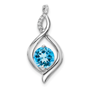 14k White Gold Blue Topaz and Diamond Pendant - PM-6BA7605D-3977