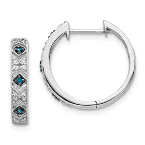 14k White Gold Blue/White Diamond Hinged Hoop Earrings - EM-48537BED-6975