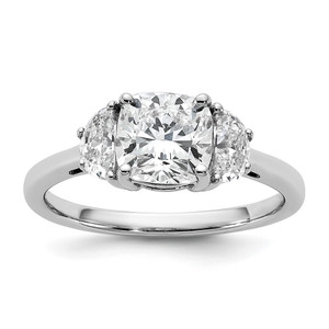 14k White Gold Certified Lab Grown Diamond VS/SI+ G+ Cushion & 1/2 Moon 3 Stone Complete Engagement Ring - RM-6DD7489E-1645