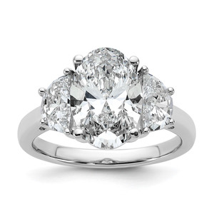 14k White Gold Certified Lab Grown Diamond VS+ F+ Oval & 1/2 Moon 3 Stone Complete Engagement Ring - RM-83A962AC-3277