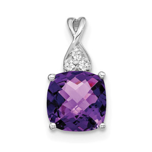 14K White Gold Checkerboard Amethyst and Diamond Pendant