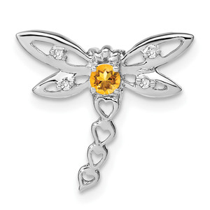 14k White Gold Citrine and Diamond Dragonfly Chain Slide