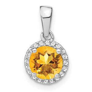 14k White Gold Citrine and Diamond Halo Pendant
