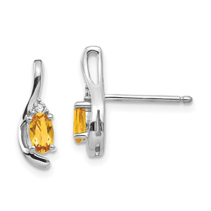 14k White Gold Citrine and Diamond Post Earrings - XB-3F34359A-9756