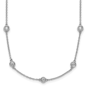 14k White Gold Complete 1 carat Bezel-set Diamond and Cable Chain 17-Station 18 inch Necklace