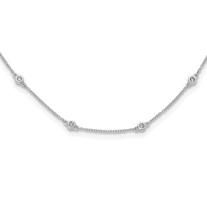 14k White Gold Complete 1/2 carat Bezel-set Diamond and Cable Chain 20-Station 20 inch Necklace - PM-03D58CD3-7394