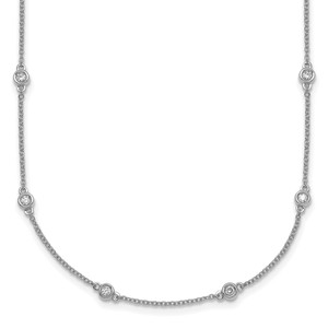14k White Gold Complete 1/2 carat Bezel-set Diamond and Cable Chain 20-Station 20 inch Necklace - PM-F386EFC6-9901