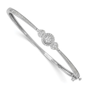 14K White Gold Complete 1/2 carat Diamond Halo Hinged Oval Bangle Bracelet