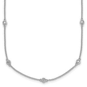 14k White Gold Complete 1/3 carat Bezel-set Diamond and Cable Chain 13-Station 16 inch Necklace