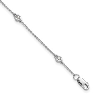 14k White Gold Complete 1/8 carat Bezel-set Diamond and Cable Chain 5-Station 7 inch Bracelet - PM-FA0480F9-9816
