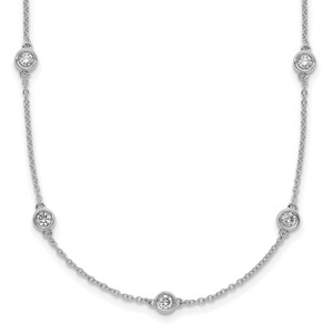 14k White Gold Complete 3/4 carat Bezel-set Diamond and Cable Chain 13-Station 16 inch Necklace