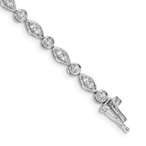 14k White Gold Complete 3/4 carat Diamond Round and Oval Link 7 inch Bracelet