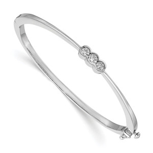 14k White Gold Complete 3-Stone 1/2 carat AA Diamond Hinged Oval Bangle Bracelet