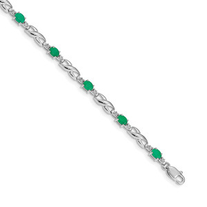 14k White Gold Complete Diamond and Oval Emerald Infinity Link 7.25 inch Bracelet - BM-3B02AB5F-4222