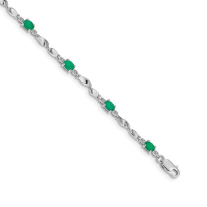 14k White Gold Complete Diamond and Oval Emerald Twisted Link 7 inch Bracelet