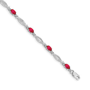 14k White Gold Complete Diamond and Oval Ruby 7.25 inch Bracelet - BM-BE0E91B8-4323